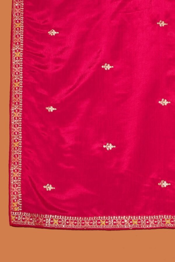 Radiant Pink Embroidered Chinon A-Line Kurta Palazzo Set with Dupatta