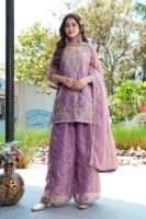 Enchanting Purple Embroidered MD Silk Kurta Palazzo Set with Dupatta
