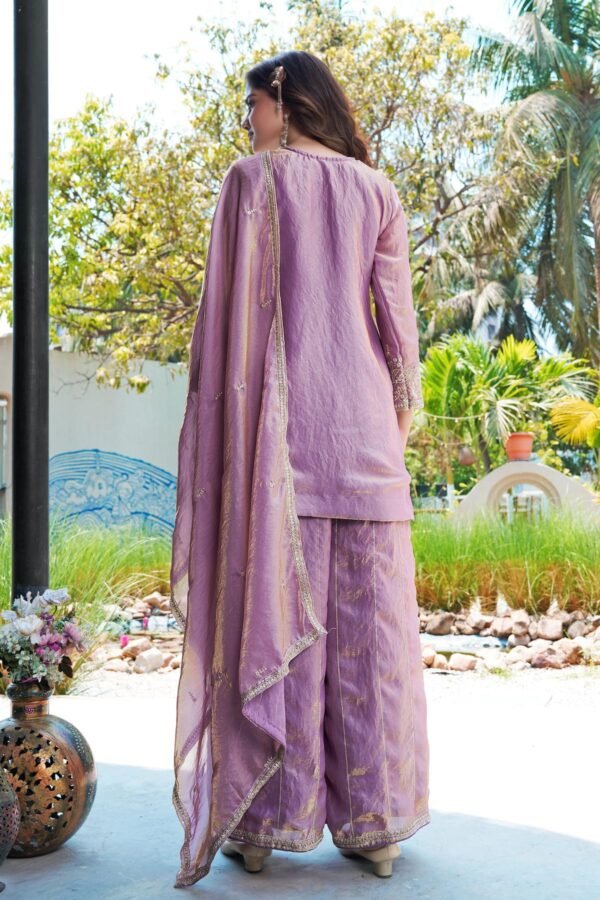 Enchanting Purple Embroidered MD Silk Kurta Palazzo Set with Dupatta