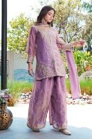 Enchanting Purple Embroidered MD Silk Kurta Palazzo Set with Dupatta