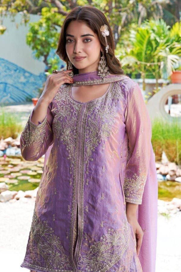 Enchanting Purple Embroidered MD Silk Kurta Palazzo Set with Dupatta