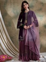 Elegant Purple Embroidered Front-Slit Kurta & Lehenga Set