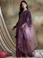 Elegant Purple Embroidered Front-Slit Kurta & Lehenga Set