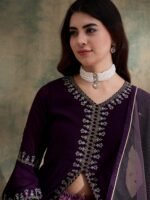 Elegant Purple Embroidered Front-Slit Kurta & Lehenga Set