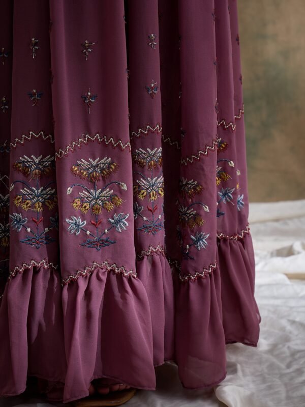 Elegant Purple Embroidered Front-Slit Kurta & Lehenga Set