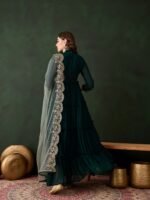 Enchanting Dark Green Embroidered Faux Georgette Anarkali Gown