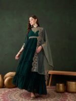 Enchanting Dark Green Embroidered Faux Georgette Anarkali Gown
