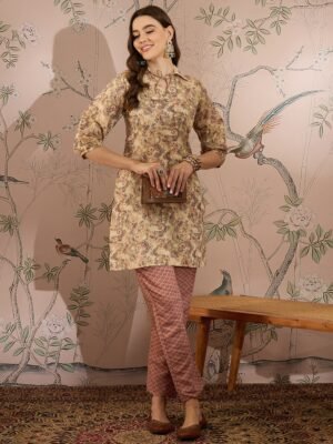 Breezy Cream Floral Printed Cotton Co-Ord Set