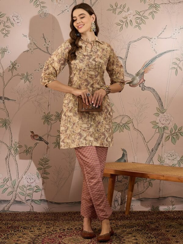 Breezy Cream Floral Printed Cotton Co-Ord Set