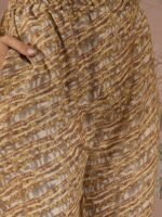 Cream Printed Straight Kurta with Bottom – V-Neck Thread Detailing, 3/4 Sleeve Stitched Cotton Set