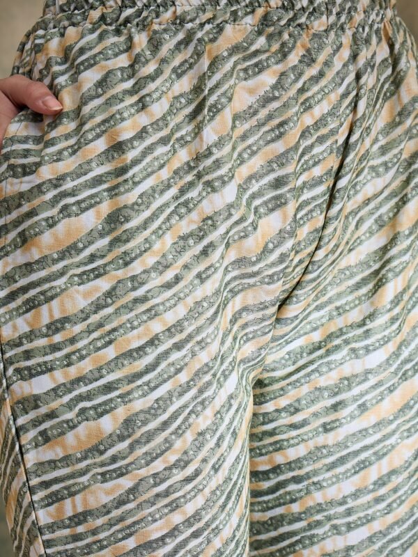 Cream Printed Straight Kurta with Bottom – V-Neck Thread Detailing, 3/4 Sleeve Stitched Cotton Set