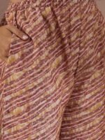 Cream Printed Straight Kurta with Bottom – V-Neck Thread Detailing, 3/4 Sleeve Stitched Cotton Set