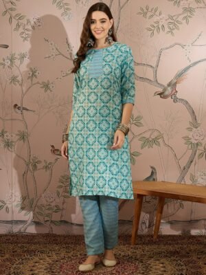 Breezy Green Printed Cotton Straight Co-Ord Set