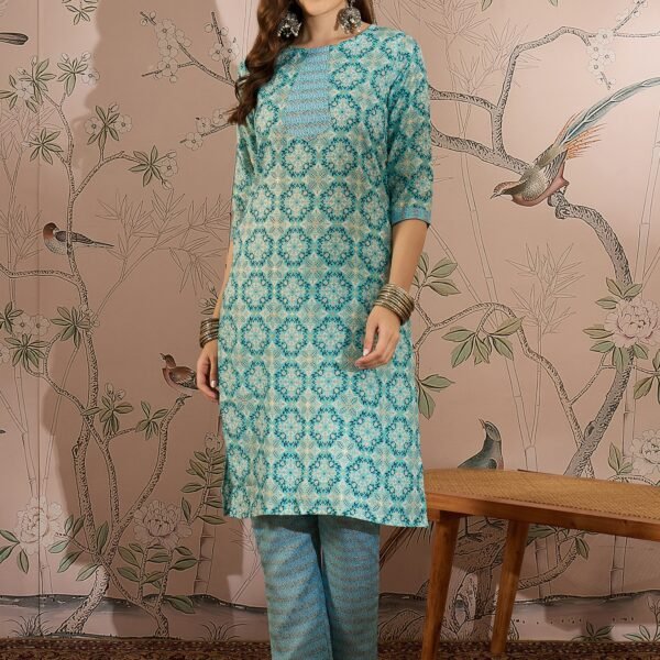 Breezy Green Printed Cotton Straight Co-Ord Set