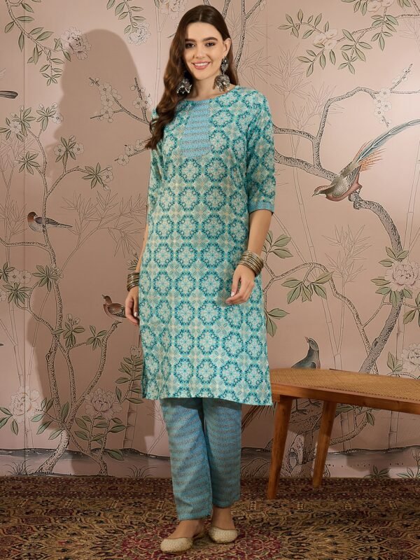 Breezy Green Printed Cotton Straight Co-Ord Set