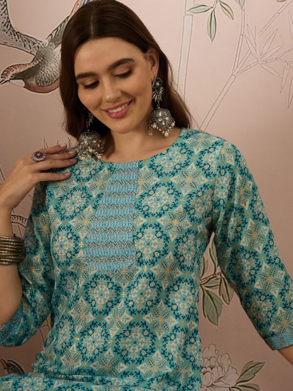 Breezy Green Printed Cotton Straight Co-Ord Set