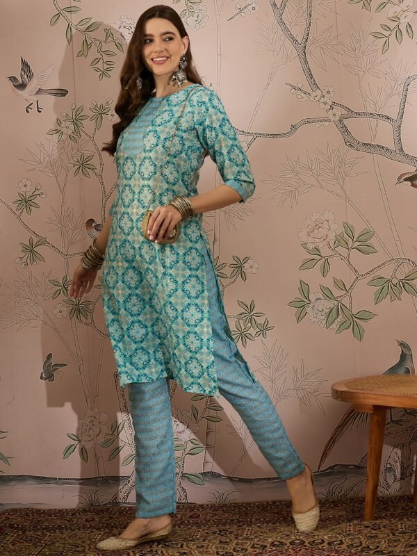 Breezy Green Printed Cotton Straight Co-Ord Set