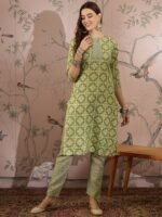 Breezy Green Printed Cotton Straight Co-Ord Set