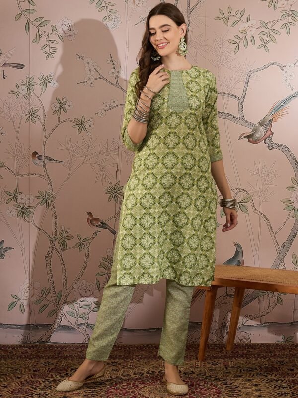 Breezy Green Printed Cotton Straight Co-Ord Set