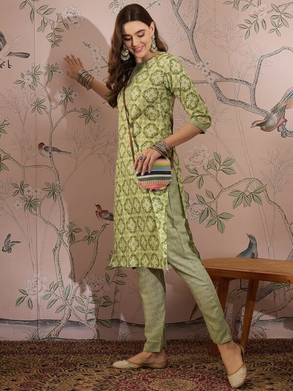 Breezy Green Printed Cotton Straight Co-Ord Set