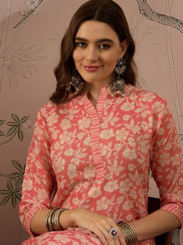 Refreshing Peach Bandhani Printed Cotton Co-Ord Set