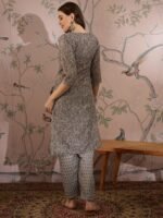 Green Printed Straight Kurta with Bottom – Notch Neck, 3/4 Sleeve Stitched Cotton Set