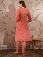 Green Printed Straight Kurta with Bottom – Notch Neck, 3/4 Sleeve Stitched Cotton Set