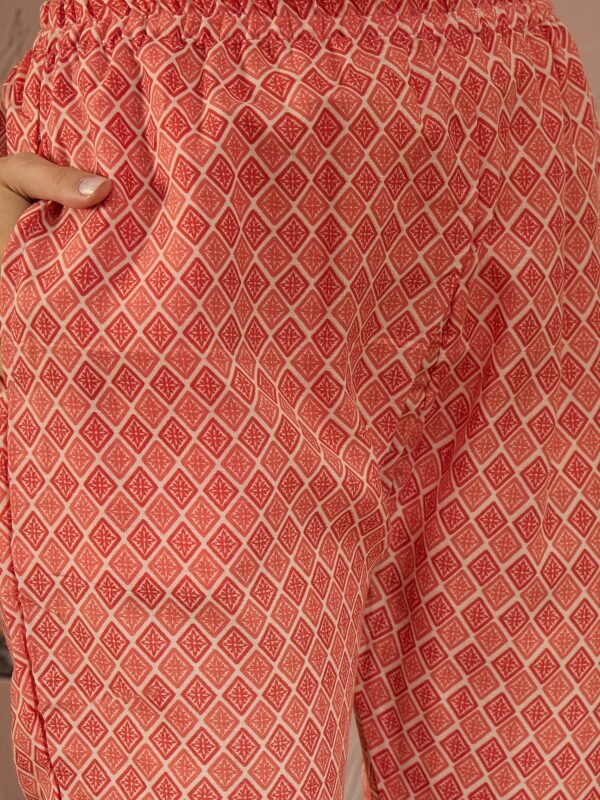 Green Printed Straight Kurta with Bottom – Notch Neck, 3/4 Sleeve Stitched Cotton Set
